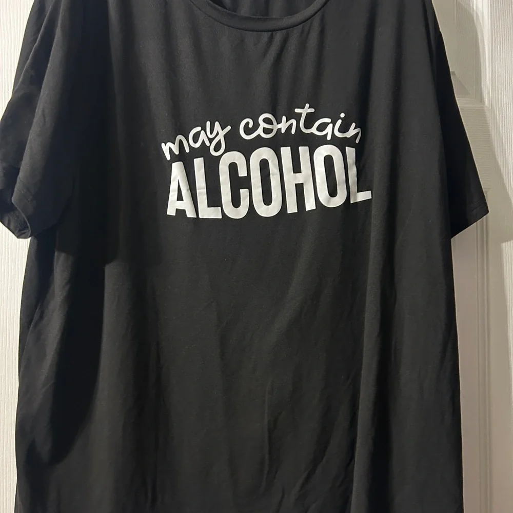 SHEIN Black Short Sleeve Tee with White "May Contain Alcohol" Graphic - Picture 2 of 4